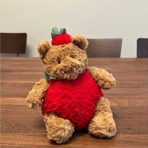 Cute Brown Bear Plush with Strawberry Outfit Soft Stuffed Toy Gift Collectible